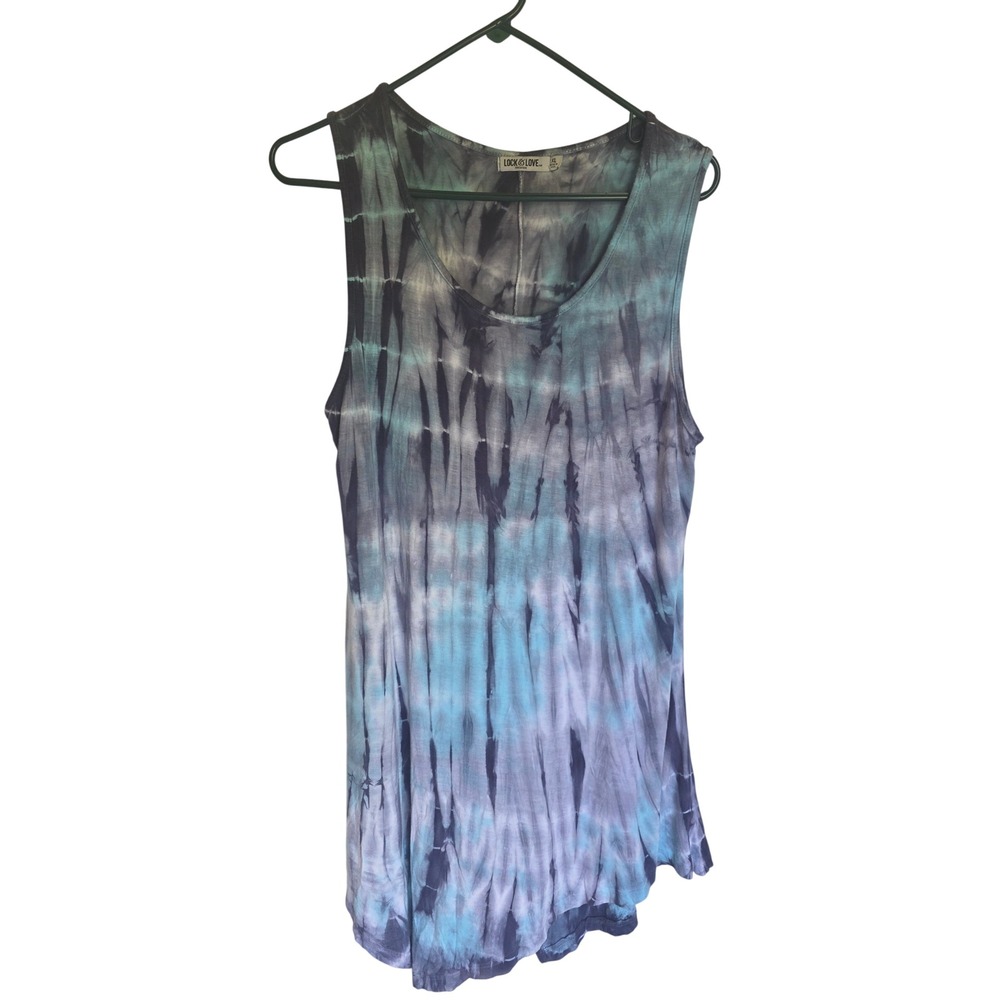 Lock & Love Premium Womens XL Blue Purple Tie Dye Sleeveless Tank Top Rayon